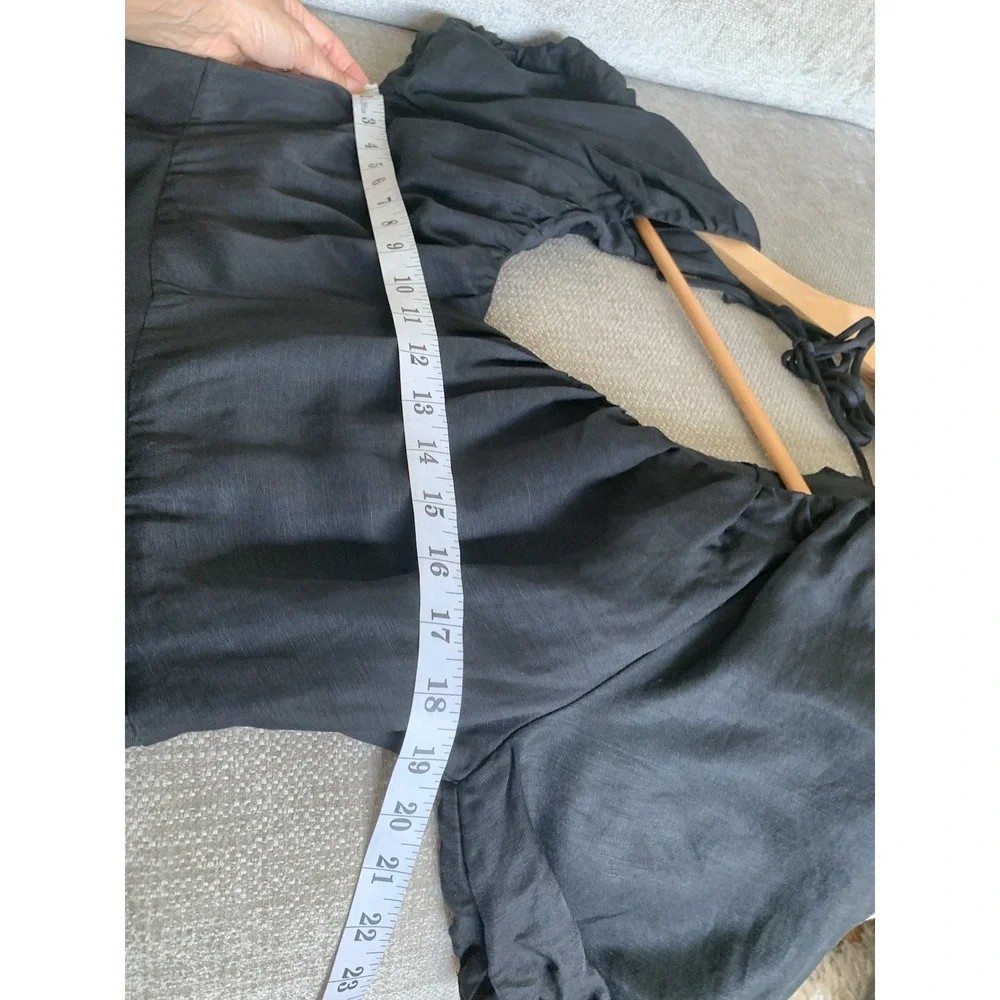 Banana Republic Viscose Linen Midi/Maxi Black Dress 12 Puff Sleeve Silky Tie - Picture 10 of 12